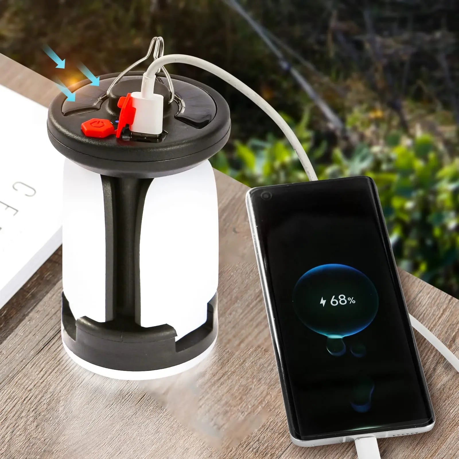 Tuzwa Solar Camping Lantern – 500LM USB Rechargeable Folding LED Light, 6 Modes, 2400mAh Battery for Outdoor Use