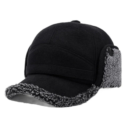 Wool Baseball Cap with Fleece Earflaps, Hat with Ear Flaps