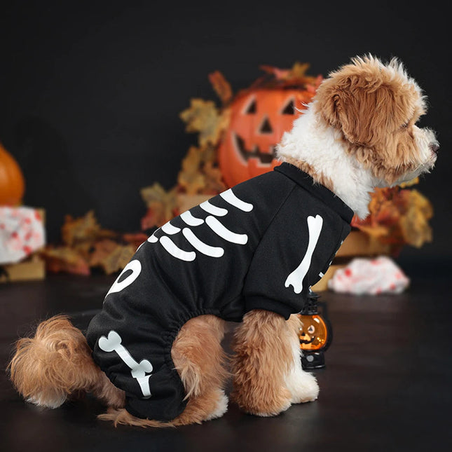 Dog Halloween Costumes for Small Dogs, Skeleton Dog Costume with Glow in the Dark Reflective Print