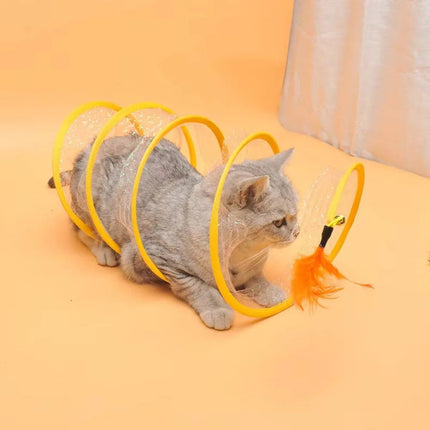 Collapsible Cat Tunnel, Interactive Cat Toy S Type Tunnel with Balls and Crinkle Paper, Spring Cat Toy for Indoor Play