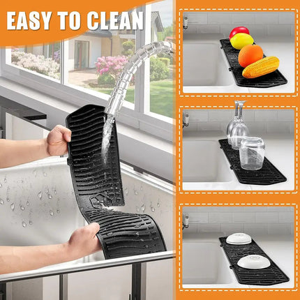 Sink Splash Guard Silicone Faucet Mat, Sloped Splash Tray with Sponge and Soap Rest for Kitchen Counters – image 7