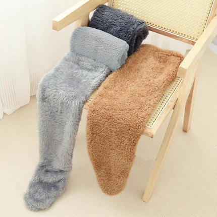 Long Warm Stockings with Fleece Lining, Cozy Socks for Winter, Long Socks with Foot Opening for Lounging at Home