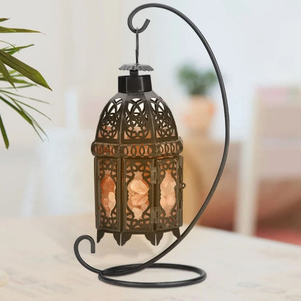 Vintage Iron Salt Rock Tabletop Lamp, Natural Crystal Night Light with Warm White Bulb, 12.2 Inch Bedroom Decor Lamp