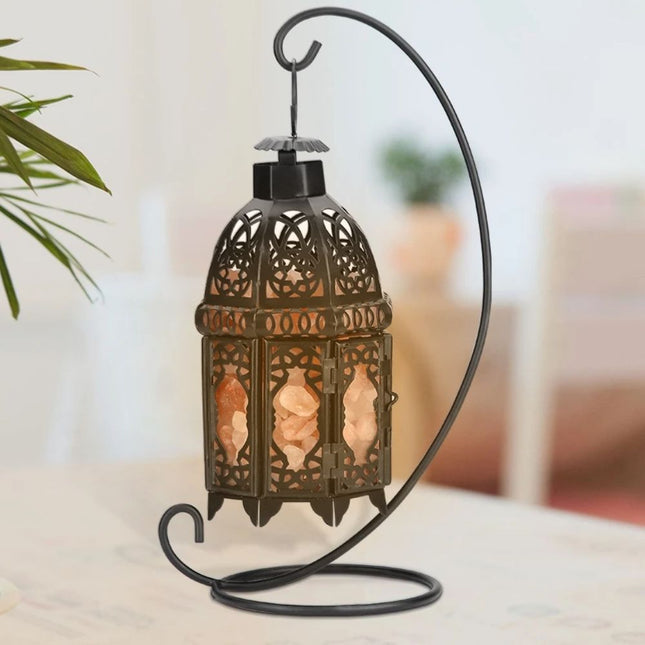 Table Lamp with Warm White Bulb, Himalayan Salt Lamp Night Light in Vintage Iron Frame