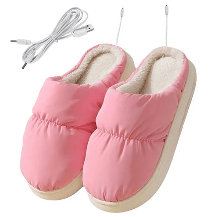 USB Heated Slippers for Men and Women, Electric Foot Warmer with Soft Plush Lining, Unisex One Size Winter House Shoes for Home and Office