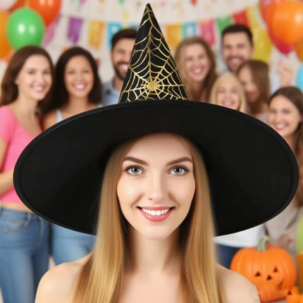 Witch Hats for Adults and Kids, Colorful Spider Web Witch Hat Halloween Costume Accessory