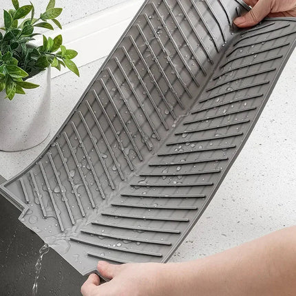 Dish Drying Mat Gray Roll Up, Deep Groove Silicone Dish Drain Mat – image 4