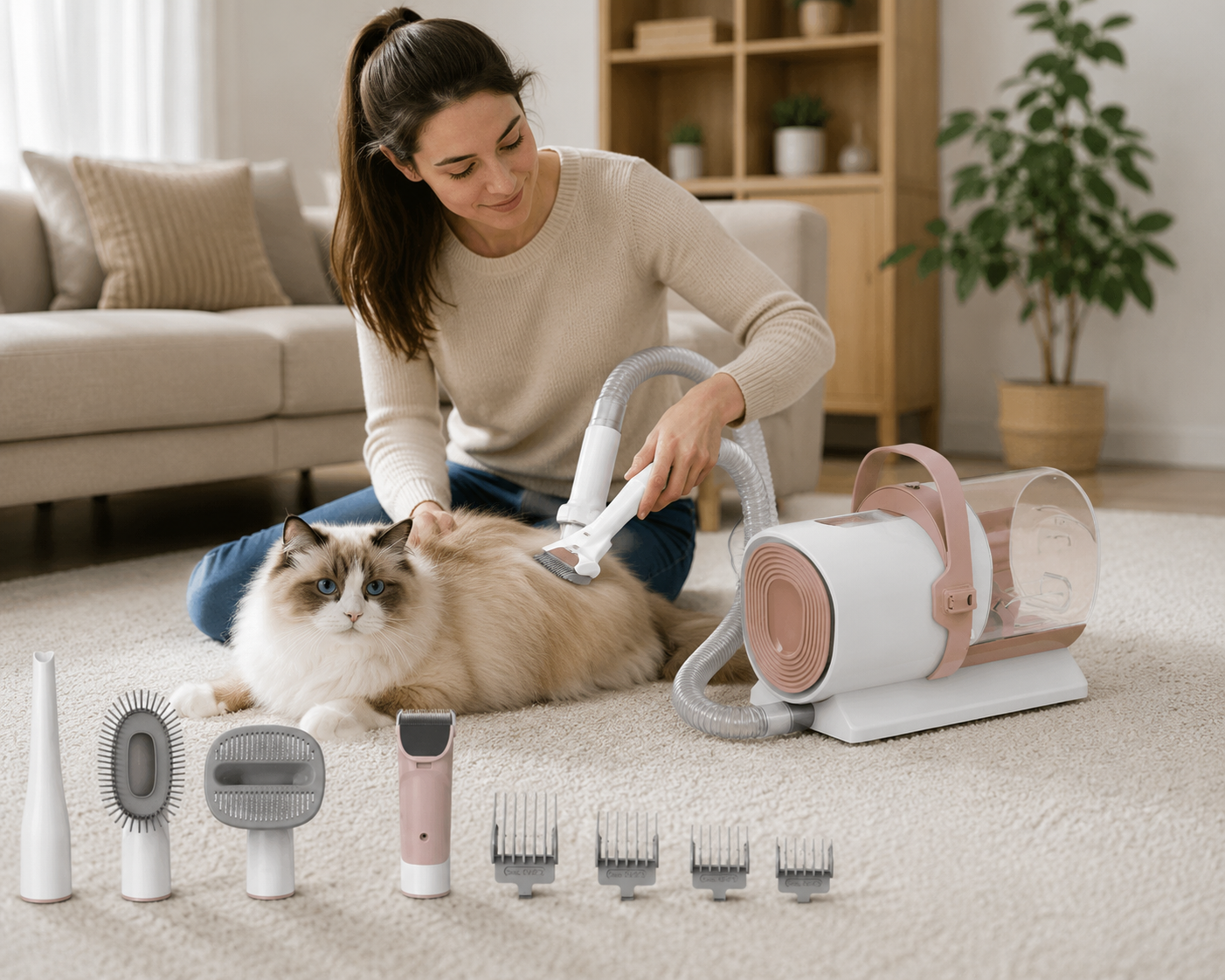 Tuzwa Professional Pet Grooming Vacuum Kit | 11000Pa Powerful Dog & Cat Grooming System with Electric Clippers, Guide Combs & Pet Hair Removal Vacuum