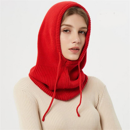 Wool Beanie with Hood and Drawstring, Knitted Winter Hat