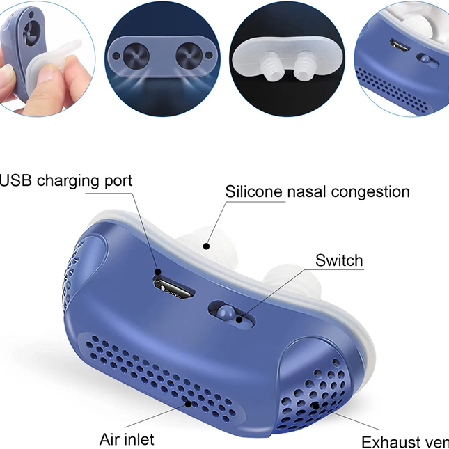 Anti Snoring Device with Silicone Nasal Cones, Micro CPAP Device for Snoring