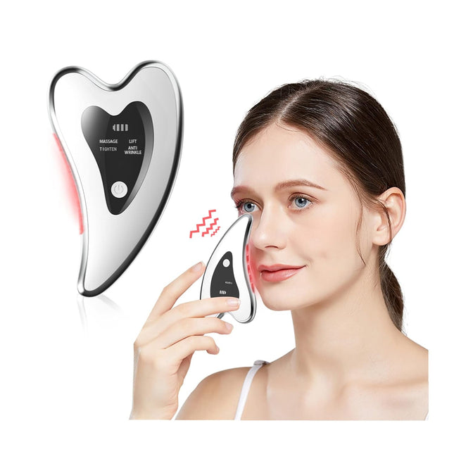 Gua Sha Tool, Electric Facial Massager with Heat and Vibration, Red Light Therapy Device, Stainless Steel Gua Sha