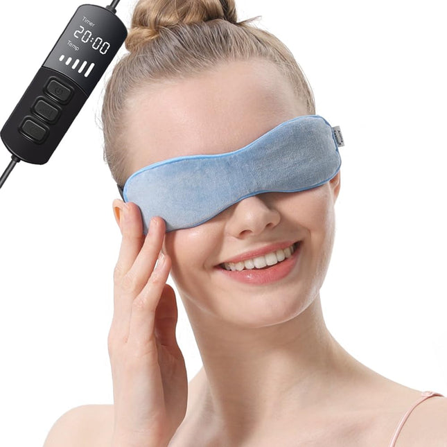 Heated Eye Mask for Dry Eyes, Warm Eye Compress with Adjustable Heat and Timer, USB Eye Heating Pad with Flaxseed