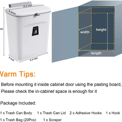 Kitchen Compost Bin for Counter or Under Sink, 2.4 Gallon Hanging Compost Bin with Lid – image 4