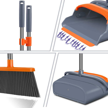 Broom and Dustpan Set Self Cleaning, Long Handle Dustpan with Cleaning Teeth - image 5