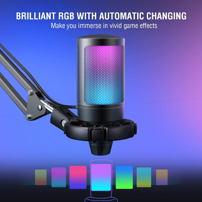 Gaming Microphone for PC, Podcast Microphone with Pop Filter and Shock Mount