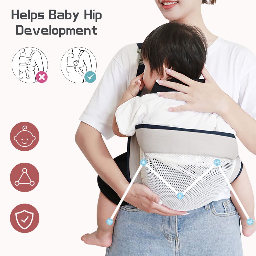 Tuzwa Mesh Baby Carrier – Adjustable Baby Carrier Wrap with Padded Straps, Breathable Front & Hip Carrier, 45 lb Capacity, Machine Washable