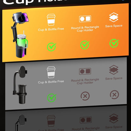 Vehicle Phone Mount, Height Adjustable Phone Cup Holder Mount for Car and Truck