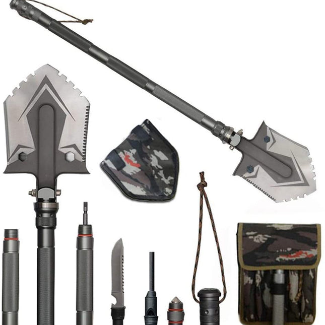 Camping Shovel Multi Tool, Entrenching Tool with Saw and Hammer, Survival Gear for Hiking, Military Survival Tool