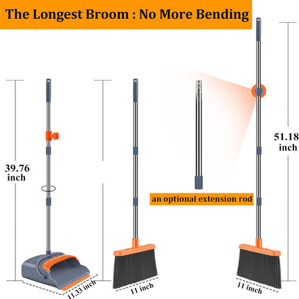 Broom and Dustpan Set Self Cleaning, Angled Broom with Extendable Handle - image 6