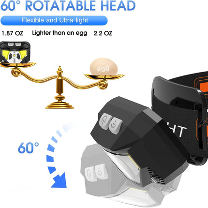 Rechargeable Headlamp Flashlight 2 Pack, LED Headlamp with Red Light and Motion Sensor