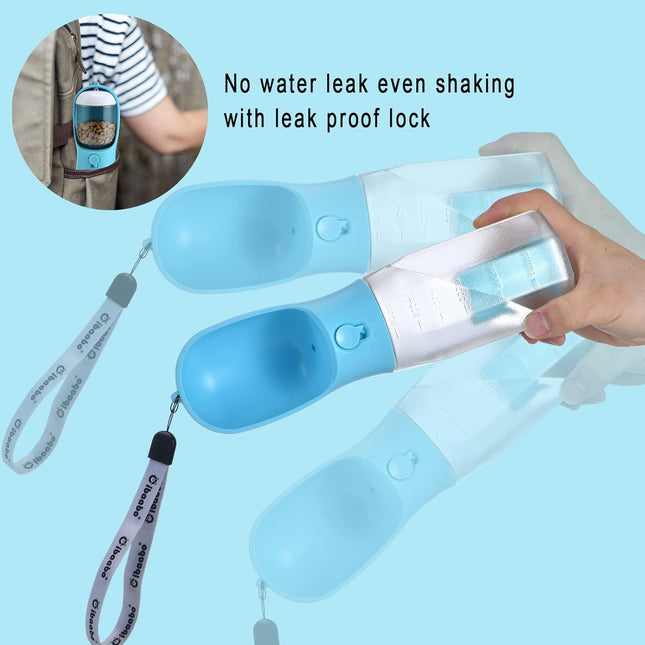 Dog Water Bottle with Food Container, Dog Water Dispenser with Poop Bag Holder