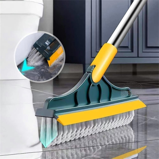 Long Handle Scrub Brush with Squeegee, Floor Scrub Brush for Tile and Glass