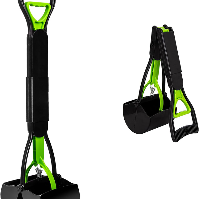 Dog Pooper Scooper with Long Handle, Foldable Pooper Scooper for Large Dogs, Poop Scooper with Jaw and Trigger Grip