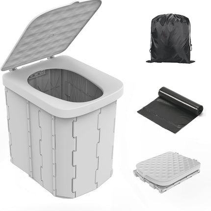 Camping Portable Toilet, Foldable Camping Toilet with Ergonomic Seat Cushion, Extra Large Portable Toilet for Elderly