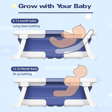 Baby Bath Tub Foldable, Infant Bathtub with Digital Temperature Display