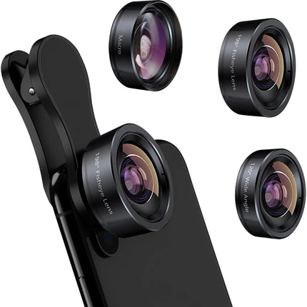 Macro Photography Lens for Phone, 3 in 1 Wide Angle Lens and Fisheye Clip On Set, Universal Phone Camera Lens for iPhone