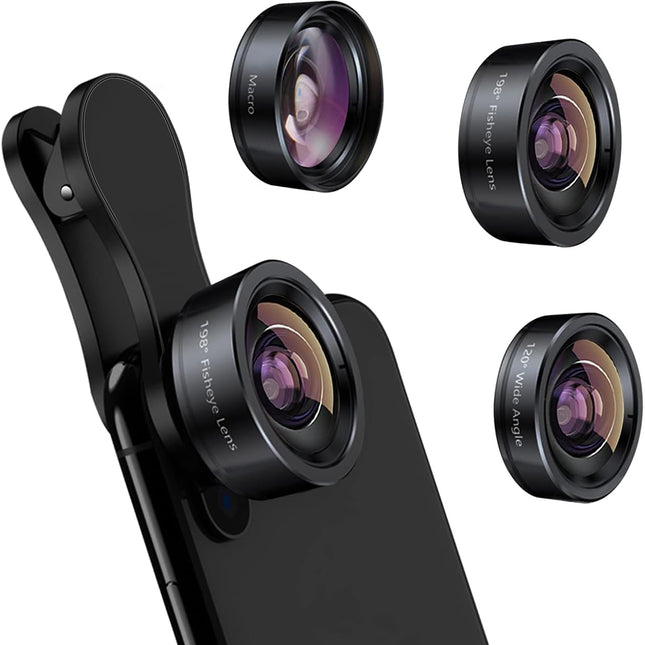 Macro Photography Lens for Phone, 3 in 1 Wide Angle Lens and Fisheye Clip On Set, Universal Phone Camera Lens for iPhone