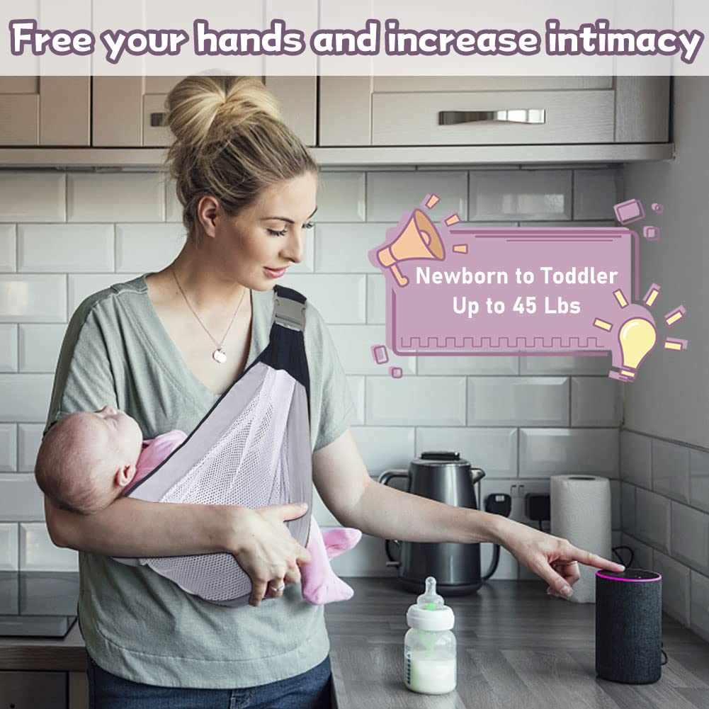 Tuzwa Mesh Baby Carrier – Adjustable Baby Carrier Wrap with Padded Straps, Breathable Front & Hip Carrier, 45 lb Capacity, Machine Washable