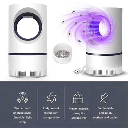 UV Light Insect Trap for Indoor and Outdoor Use, USB Mosquito Killer with Vortex Fan, Quiet Chemical Free Fly Catcher for Bedroom and Patio