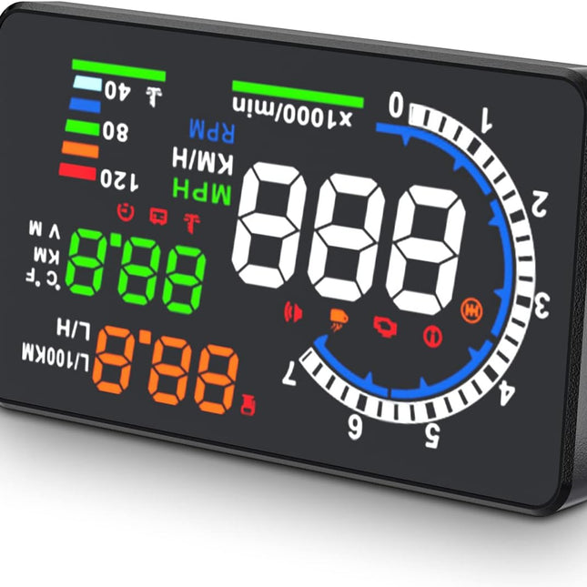 Car Head Up Display, HUD Display with GPS Speedometer, Automotive HUD with OBD2 Gauge for RPM and Water Temperature
