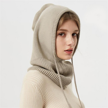 Wool Beanie with Hood and Drawstring, Wool Hat with Knit Hood for Fall – image 5