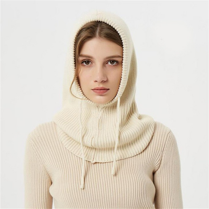 Wool Beanie with Hood and Drawstring, Wool Hat with Knit Hood for Fall – image 7