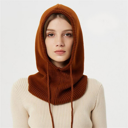 Wool Beanie with Hood and Drawstring, Knitted Winter Hat – image 8