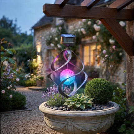 Wind Spinner Solar with Rotating LED Lights, Metal Wind Spinner, Solar Wind Chime for Porch Decor