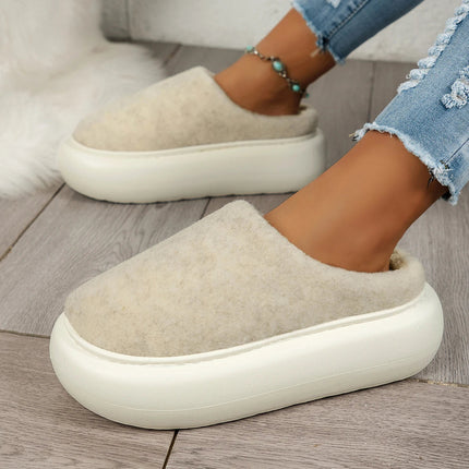 Warm Plush Indoor Winter Slippers for Women, Cozy Anti-Slip Slip On House Shoes in Soft Beige and Brown Fleece