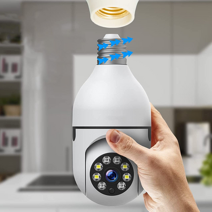 Wireless light bulb security camera, HD WiFi bulb cam with 355 degree pan, night vision and two-way audio