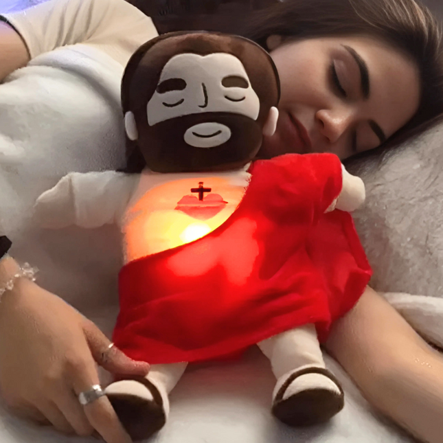 Jesus Plushie with Breathing Lighting and Music, Interactive Plush Toy for Bedtime and Sunday School, Jesus Plush Doll