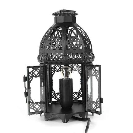 Vintage Iron Salt Rock Tabletop Lamp, Natural Crystal Night Light with Warm White Bulb, 12.2 Inch Bedroom Decor Lamp