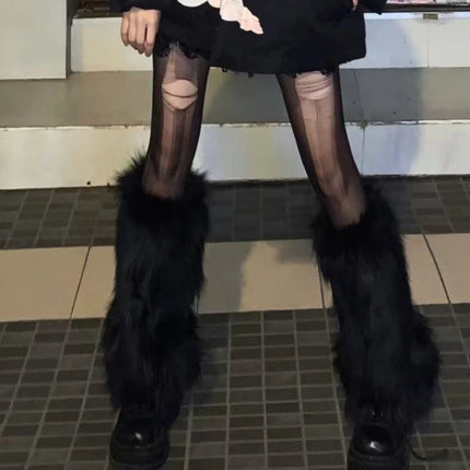 Faux Fur Leg Warmers Boot Covers for Women, Fluffy Ankle Warmers in Black, S M and L Lengths