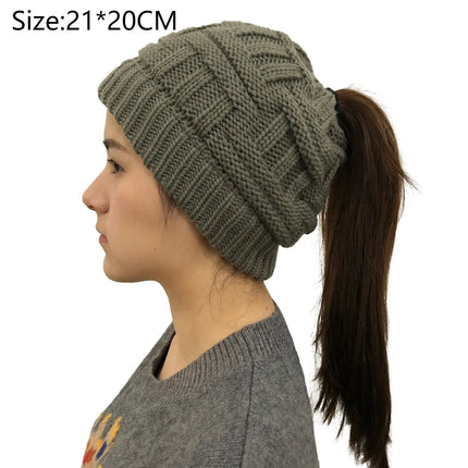 Ponytail Beanie Hat, Knit Beanie Hat with Messy Bun Hole – image 5