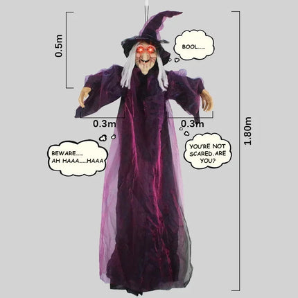 Halloween Decorations Outdoor, Animated Halloween Witch Decor with Glowing Eyes and Sound – image 4