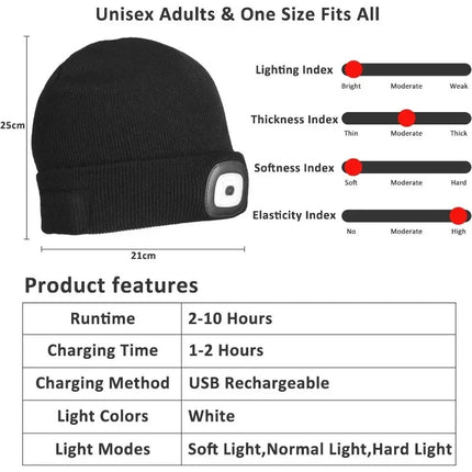 Rechargeable Lighted Beanie for Men and Women, Unisex Winter Hat – image 4
