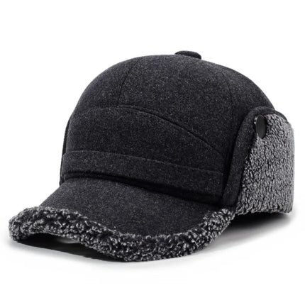 Wool Baseball Cap with Fleece Earflaps, Winter Cap with Foldable Ear and Neck Flaps and Snap Buttons – image 4