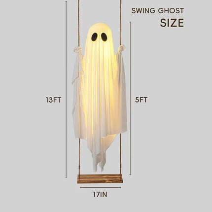 Lighted Ghost Halloween Decoration Outdoor, Swing Ghost Decoration with LED String Lights – image 4