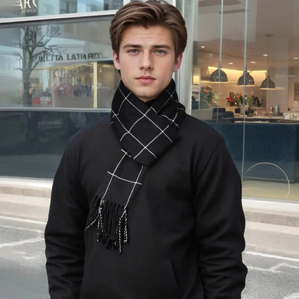 Cashmere Scarf for Men, Plaid Winter Scarf with Tassels – image 4