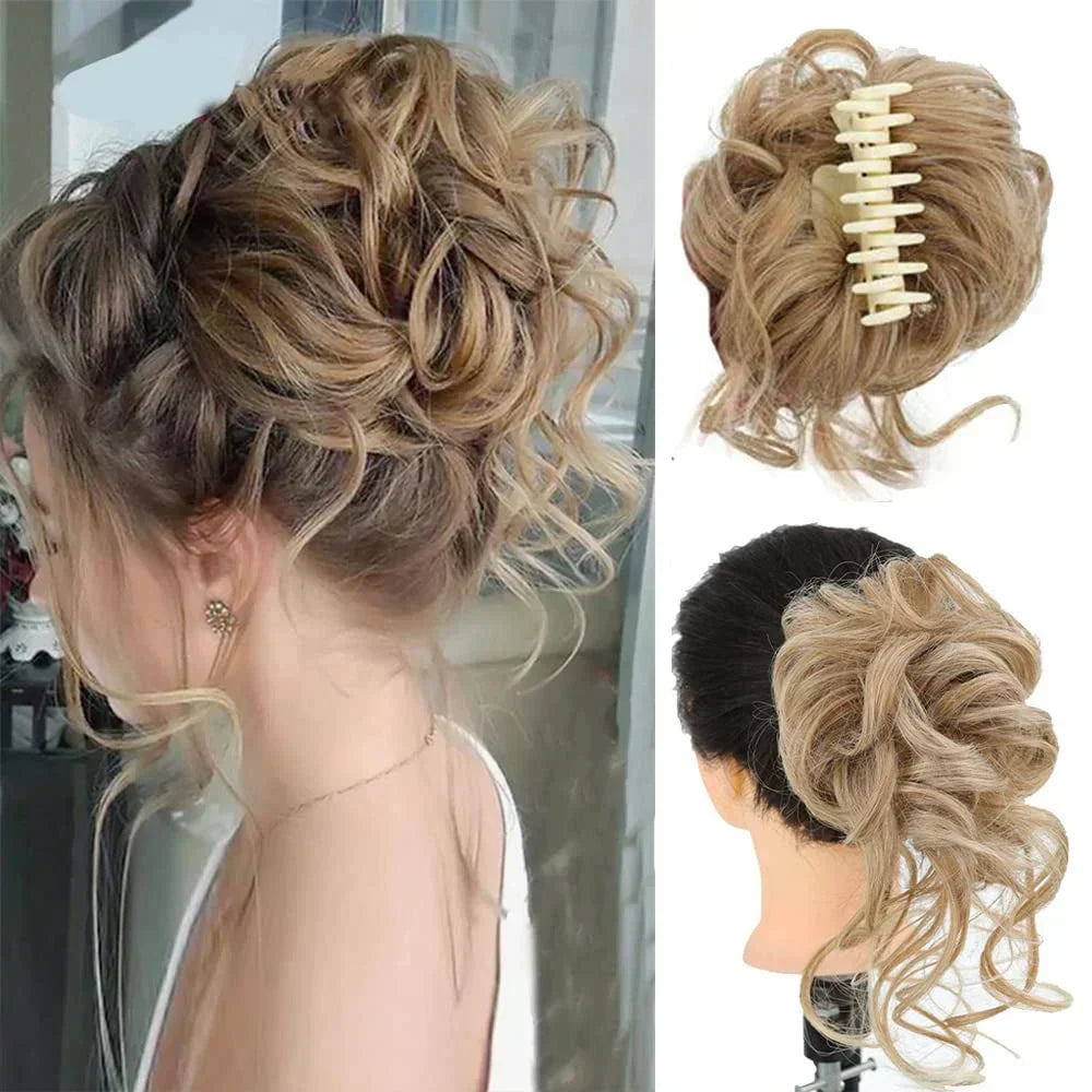 Tuzwa Curly Hair Bun Extension – Clip-In Synthetic Messy Bun Hairpiece, Natural-Look Volume, Multiple Colors